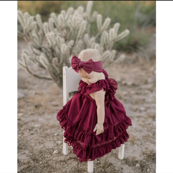 Burgundy baby girls ruffle dress size 12-18 months - Picture 3 of 6